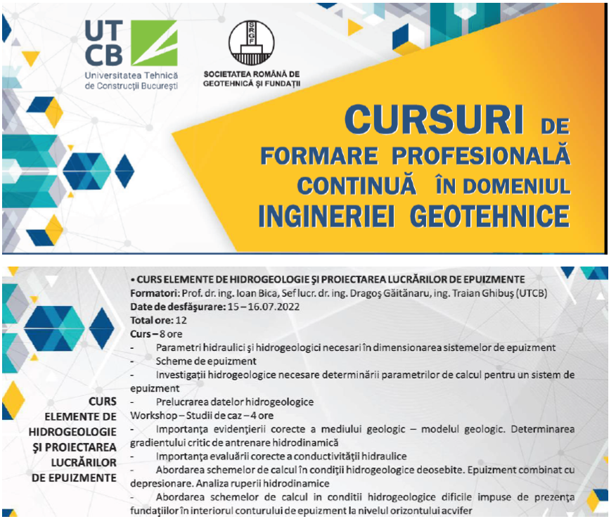 Curs de formare continua ELEMENTE DE HIDROGEOLOGIE SI PROIECTAREA LUCRARILOR DE EPUIZMENTE